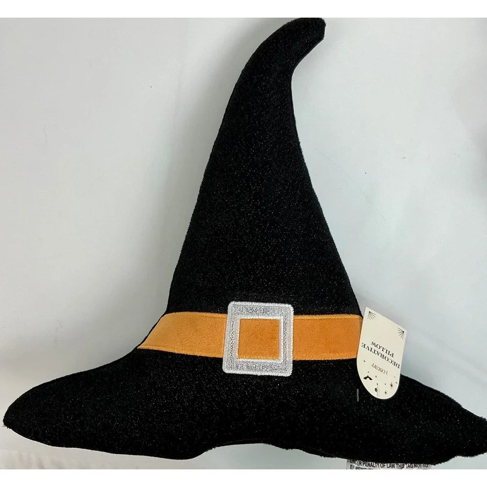Halloween Decorative Pillow‎ Set Witch Hat & Silver Skull Plush New Soft & Comfy